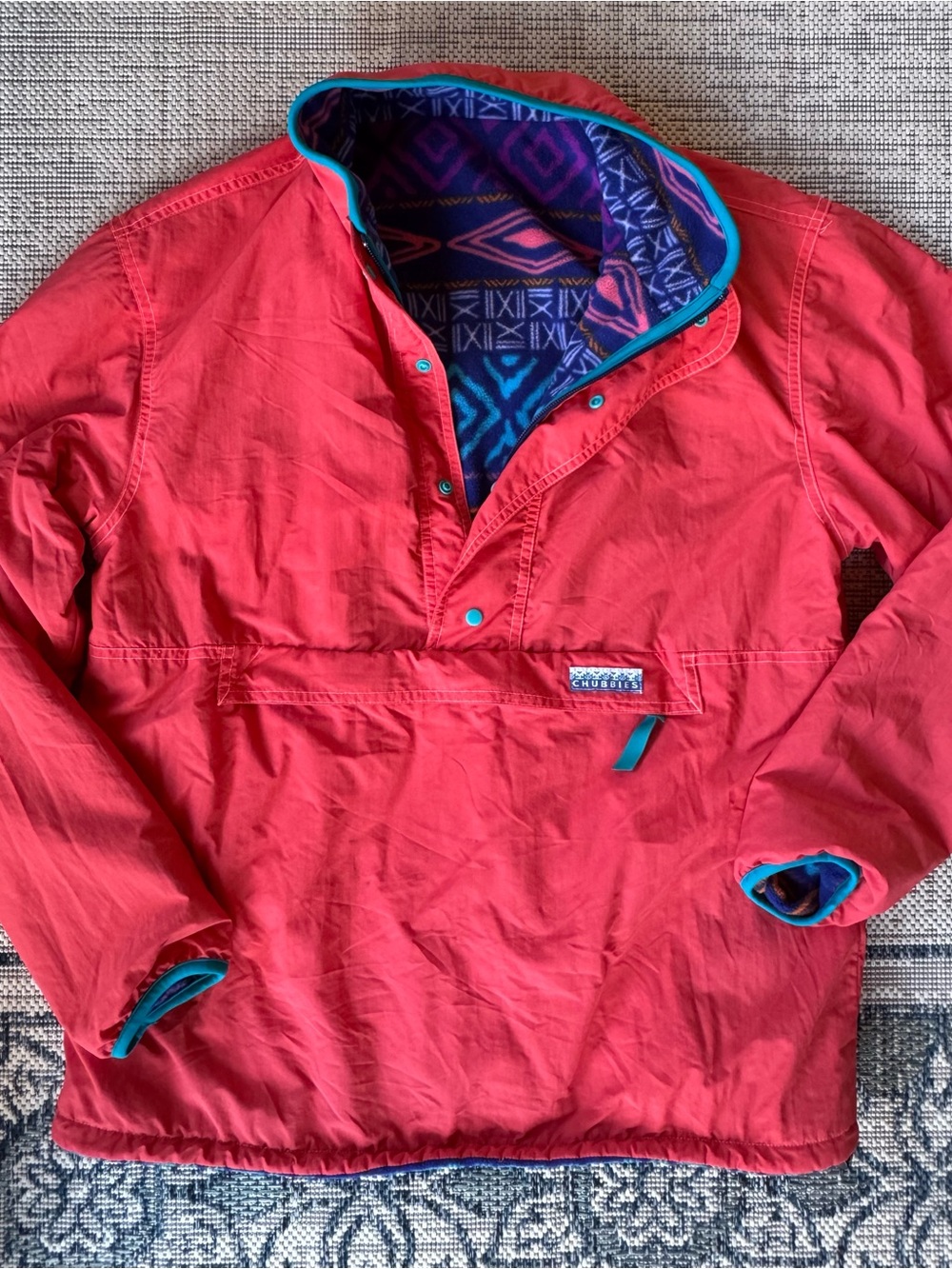 Chubbies Reversible Fleece Pullover Jacket Adult Medium Aztec Neon Color Block